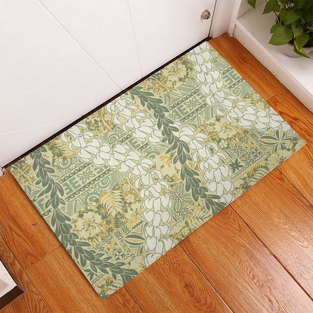 Vintage Puakenikeni and Maile Lei Rubber Doormat Hawaiian Style Tribal Tapa Double Strand Lei