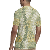 Vintage Puakenikeni and Maile Lei Rugby Jersey Hawaiian Style Tribal Tapa Double Strand Lei