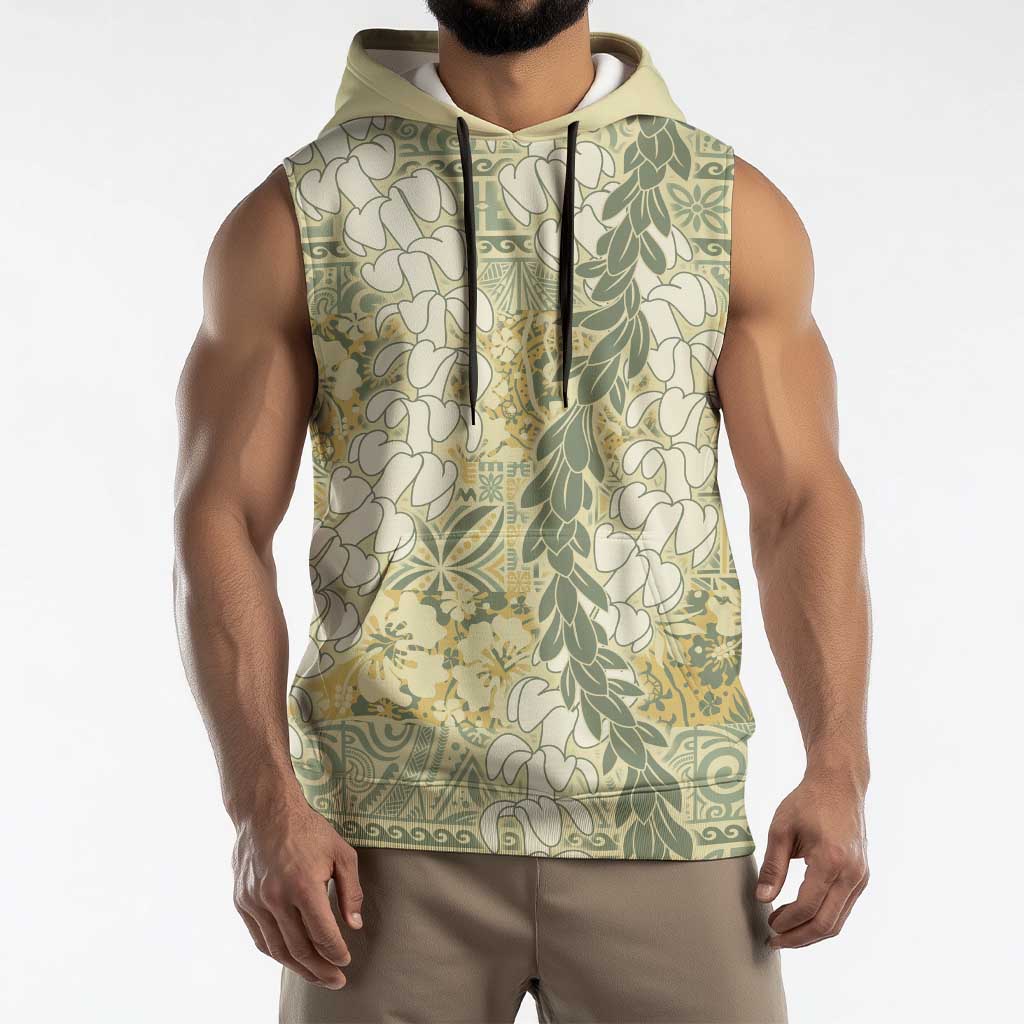 Vintage Puakenikeni and Maile Lei Sleeveless Hoodie Hawaiian Style Tribal Tapa Double Strand Lei - Polynesian Pride
