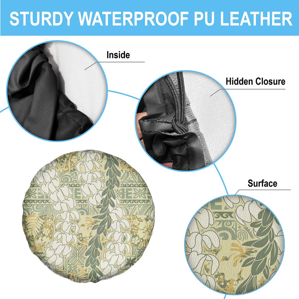 Vintage Puakenikeni and Maile Lei Spare Tire Cover Hawaiian Style Tribal Tapa Double Strand Lei