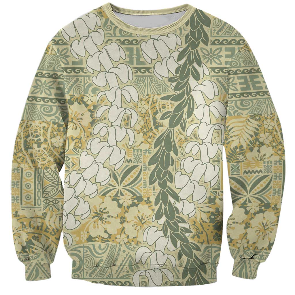 Vintage Puakenikeni and Maile Lei Sweatshirt Hawaiian Style Tribal Tapa Double Strand Lei