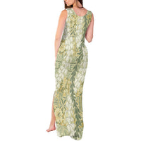 Vintage Puakenikeni and Maile Lei Tank Maxi Dress Hawaiian Style Tribal Tapa Double Strand Lei