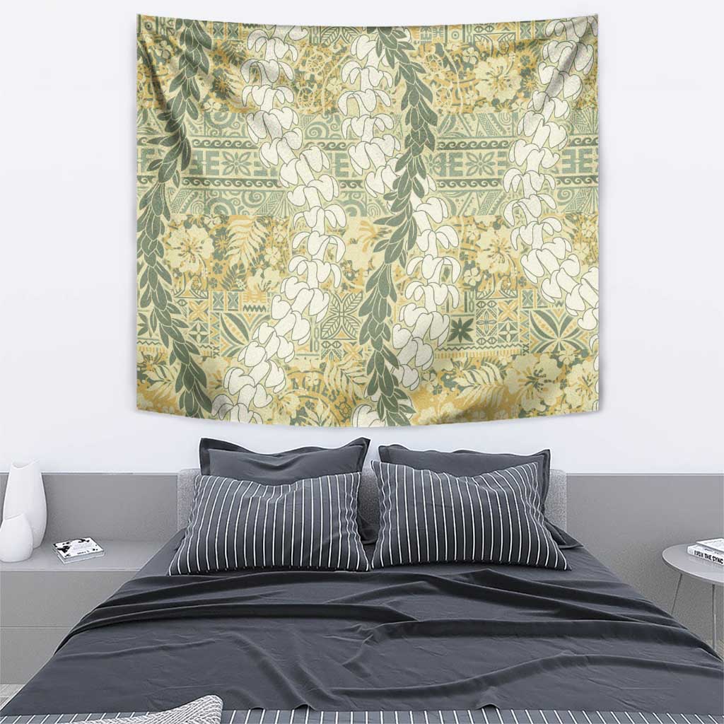 Vintage Puakenikeni and Maile Lei Tapestry Hawaiian Style Tribal Tapa Double Strand Lei