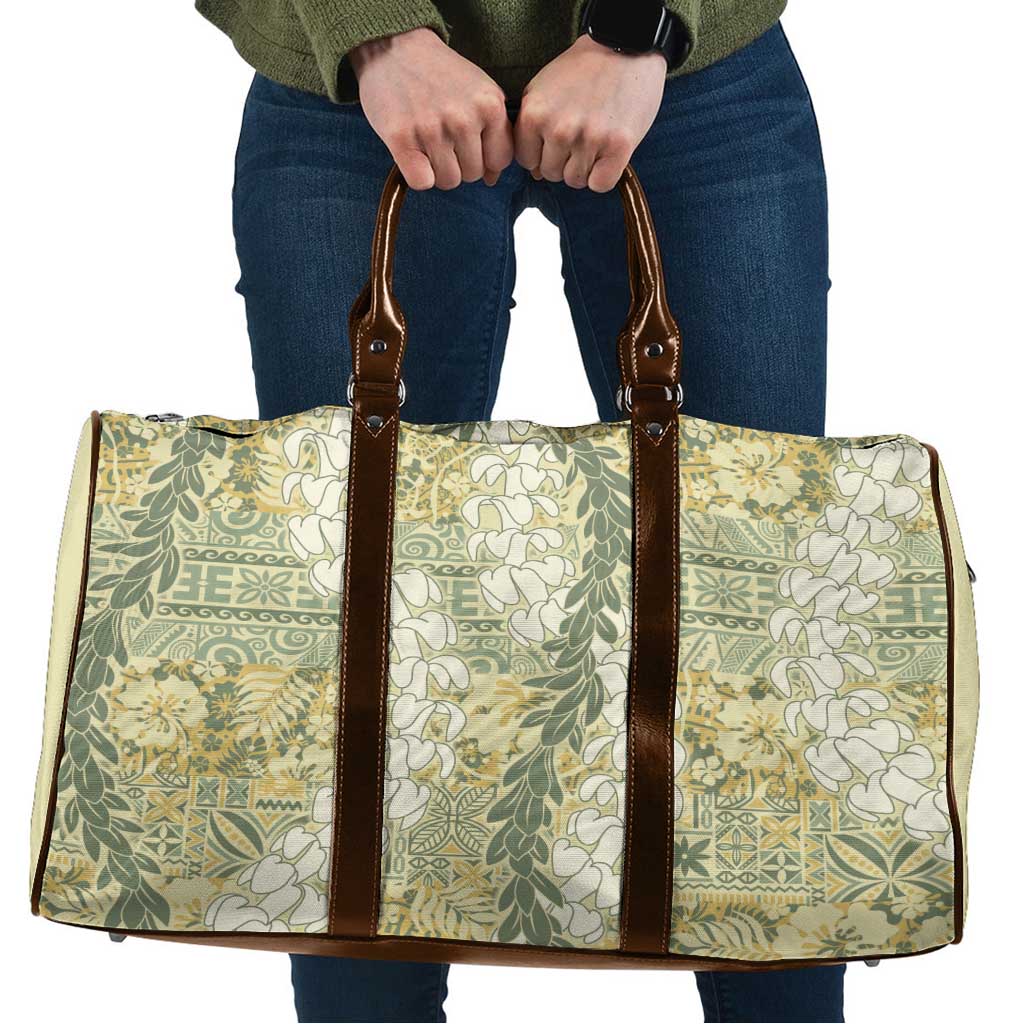 Vintage Puakenikeni and Maile Lei Travel Bag Hawaiian Style Tribal Tapa Double Strand Lei - Polynesian Pride