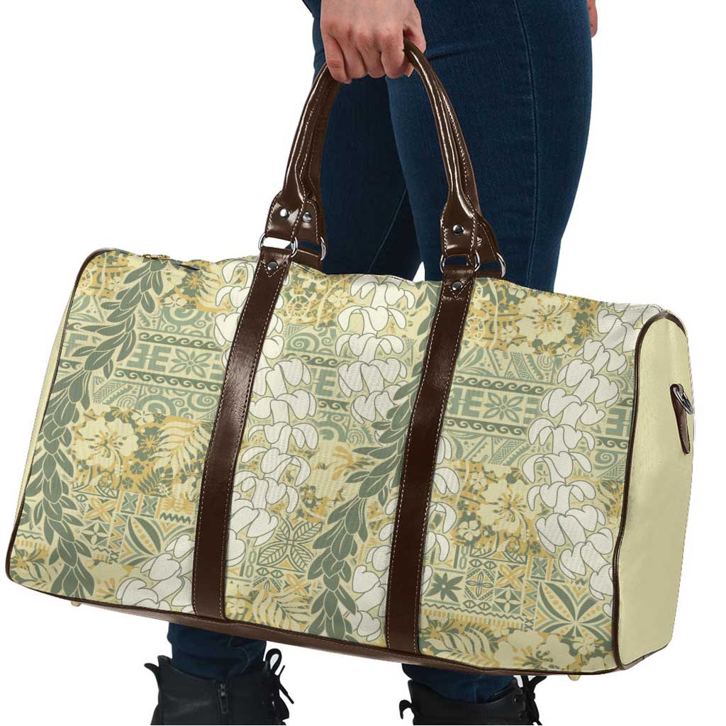 Vintage Puakenikeni and Maile Lei Travel Bag Hawaiian Style Tribal Tapa Double Strand Lei - Polynesian Pride