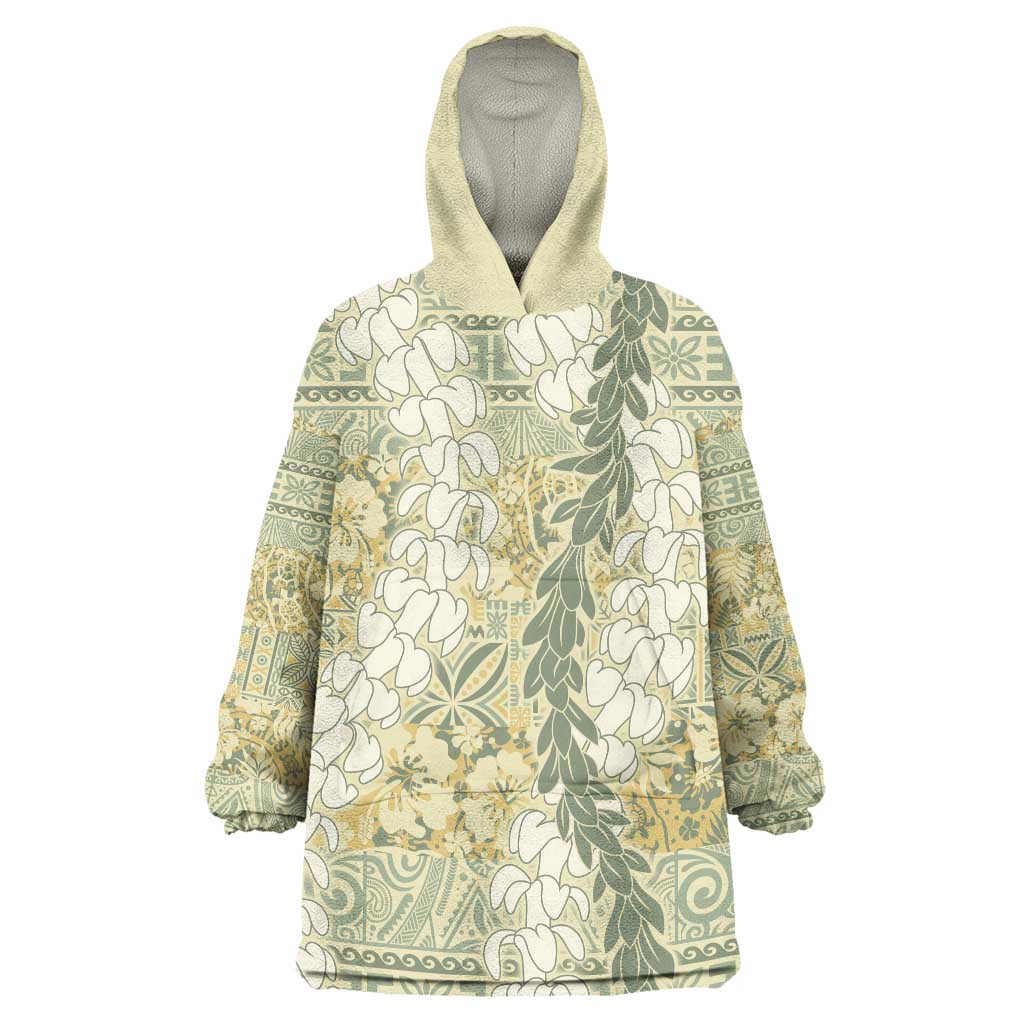 Vintage Puakenikeni and Maile Lei Wearable Blanket Hoodie Hawaiian Style Tribal Tapa Double Strand Lei