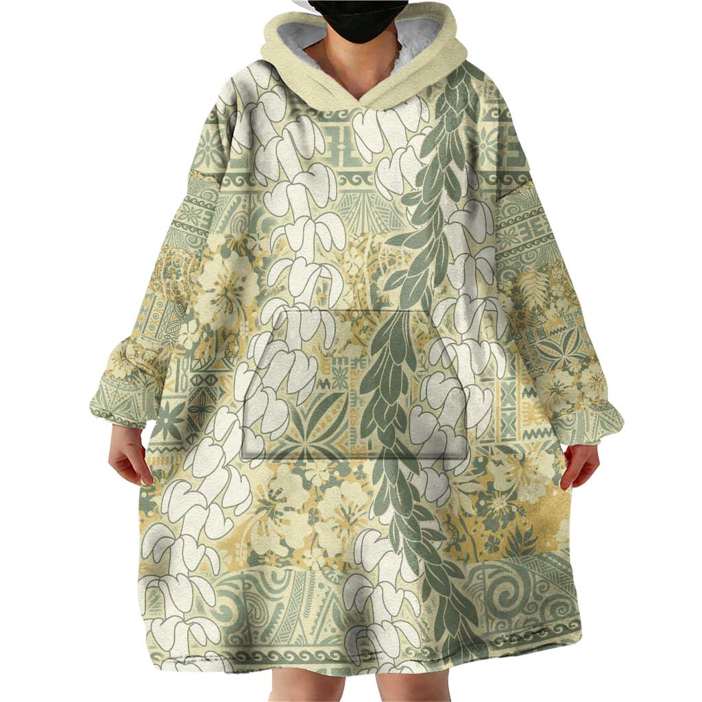 Vintage Puakenikeni and Maile Lei Wearable Blanket Hoodie Hawaiian Style Tribal Tapa Double Strand Lei