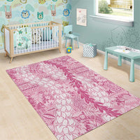 Pink Puakenikeni and Maile Lei Area Rug Hawaiian Style Tribal Tapa Double Strand Lei