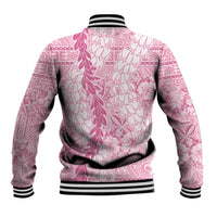 Pink Puakenikeni and Maile Lei Baseball Jacket Hawaiian Style Tribal Tapa Double Strand Lei
