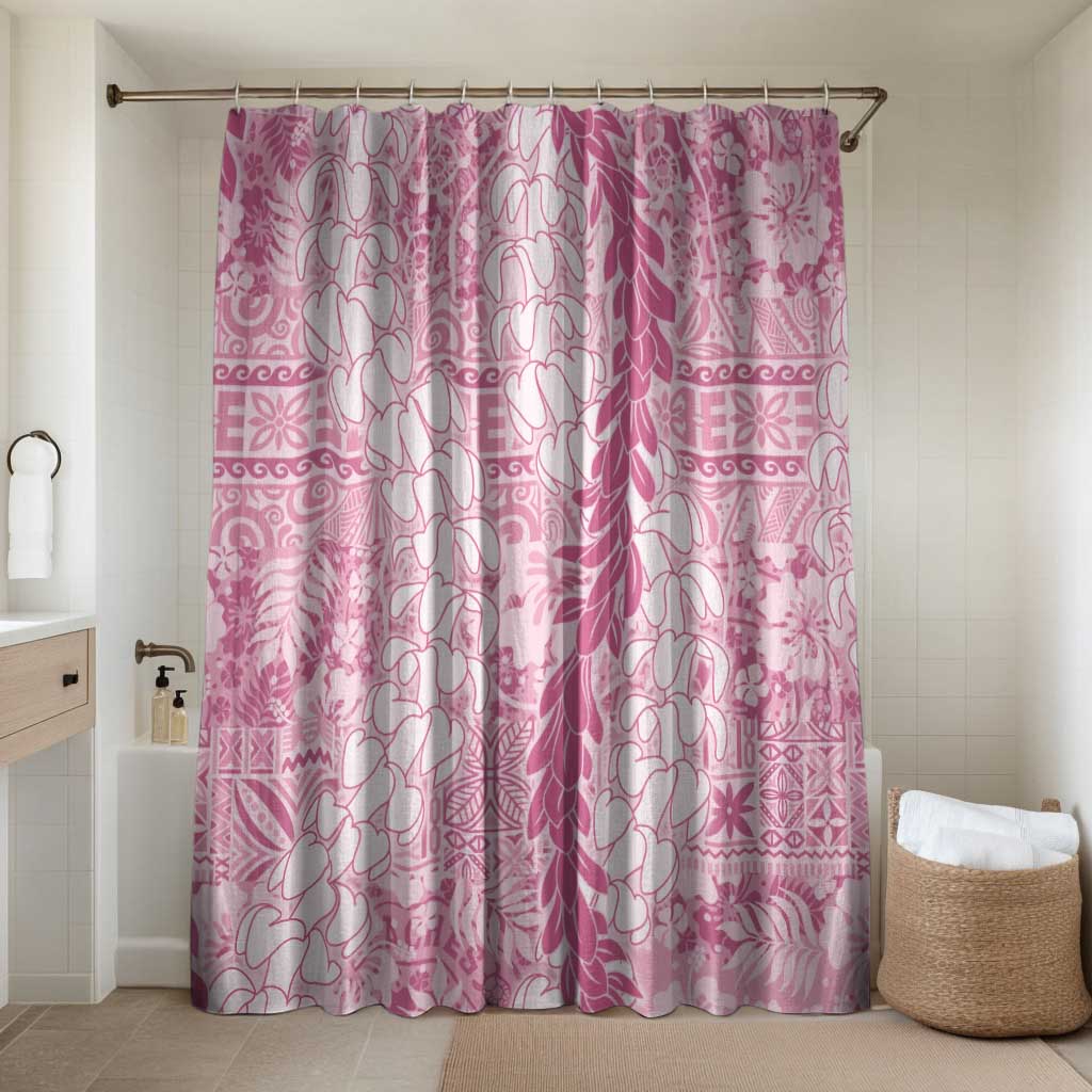 Pink Puakenikeni and Maile Lei Bathroom Set Hawaiian Style Tribal Tapa Double Strand Lei - Polynesian Pride