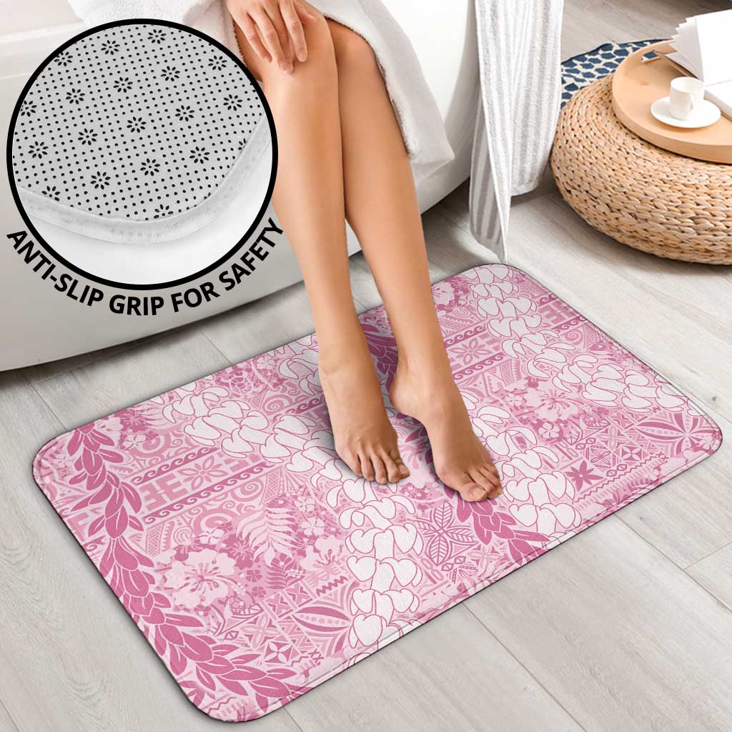 Pink Puakenikeni and Maile Lei Bathroom Set Hawaiian Style Tribal Tapa Double Strand Lei - Polynesian Pride