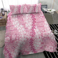 Pink Puakenikeni and Maile Lei Bedding Set Hawaiian Style Tribal Tapa Double Strand Lei