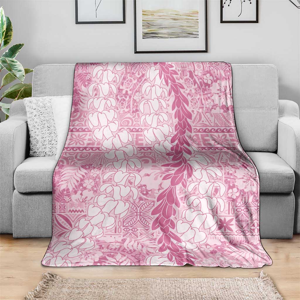 Pink Puakenikeni and Maile Lei Blanket Hawaiian Style Tribal Tapa Double Strand Lei