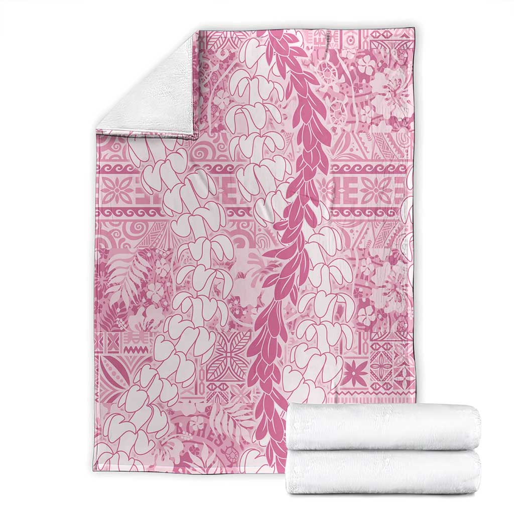 Pink Puakenikeni and Maile Lei Blanket Hawaiian Style Tribal Tapa Double Strand Lei