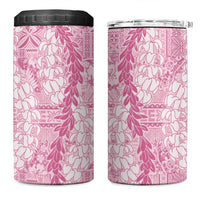 Pink Puakenikeni and Maile Lei 4 in 1 Can Cooler Tumbler Hawaiian Style Tribal Tapa Double Strand Lei