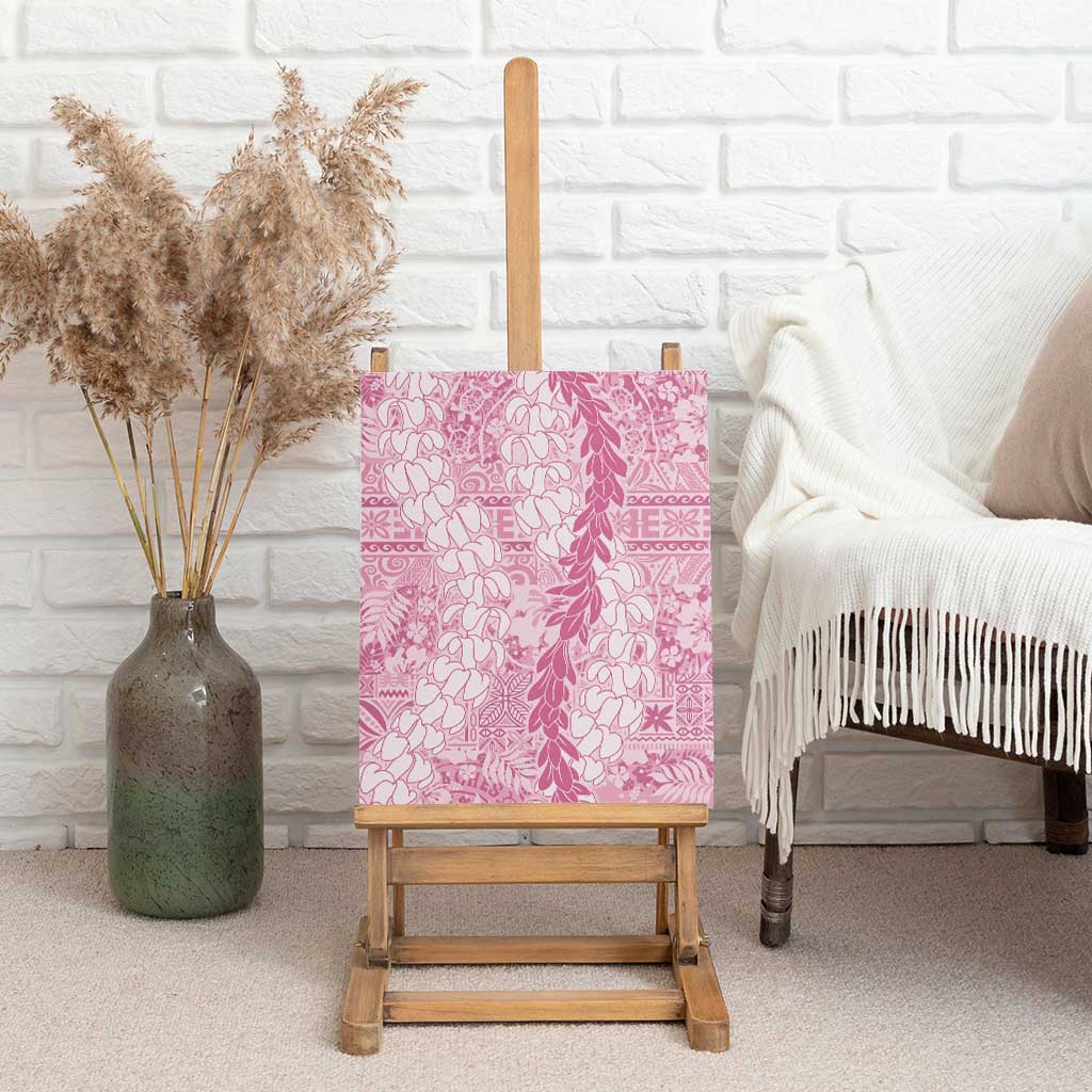Pink Puakenikeni and Maile Lei Canvas Wall Art Hawaiian Style Tribal Tapa Double Strand Lei LT9 - Polynesian Pride