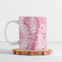 Pink Puakenikeni and Maile Lei Ceramic Mug Hawaiian Style Tribal Tapa Double Strand Lei - Polynesian Pride