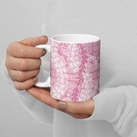 Pink Puakenikeni and Maile Lei Ceramic Mug Hawaiian Style Tribal Tapa Double Strand Lei - Polynesian Pride