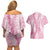 Pink Puakenikeni and Maile Lei Couples Matching Off Shoulder Short Dress and Hawaiian Shirt Hawaiian Style Tribal Tapa Double Strand Lei