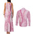 Pink Puakenikeni and Maile Lei Couples Matching Tank Maxi Dress and Long Sleeve Button Shirt Hawaiian Style Tribal Tapa Double Strand Lei