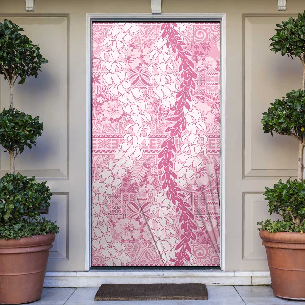 Pink Puakenikeni and Maile Lei Door Cover Hawaiian Style Tribal Tapa Double Strand Lei - Polynesian Pride