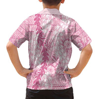 Pink Puakenikeni and Maile Lei Family Matching Long Sleeve Bodycon Dress and Hawaiian Shirt Hawaiian Style Tribal Tapa Double Strand Lei LT9 - Polynesian Pride