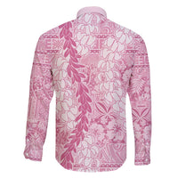 Pink Puakenikeni and Maile Lei Family Matching Long Sleeve Bodycon Dress and Hawaiian Shirt Hawaiian Style Tribal Tapa Double Strand Lei LT9 - Polynesian Pride