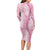 Pink Puakenikeni and Maile Lei Family Matching Long Sleeve Bodycon Dress and Hawaiian Shirt Hawaiian Style Tribal Tapa Double Strand Lei