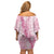 Pink Puakenikeni and Maile Lei Family Matching Off Shoulder Short Dress and Hawaiian Shirt Hawaiian Style Tribal Tapa Double Strand Lei