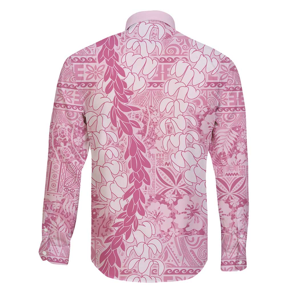 Pink Puakenikeni and Maile Lei Family Matching Puletasi and Hawaiian Shirt Hawaiian Style Tribal Tapa Double Strand Lei