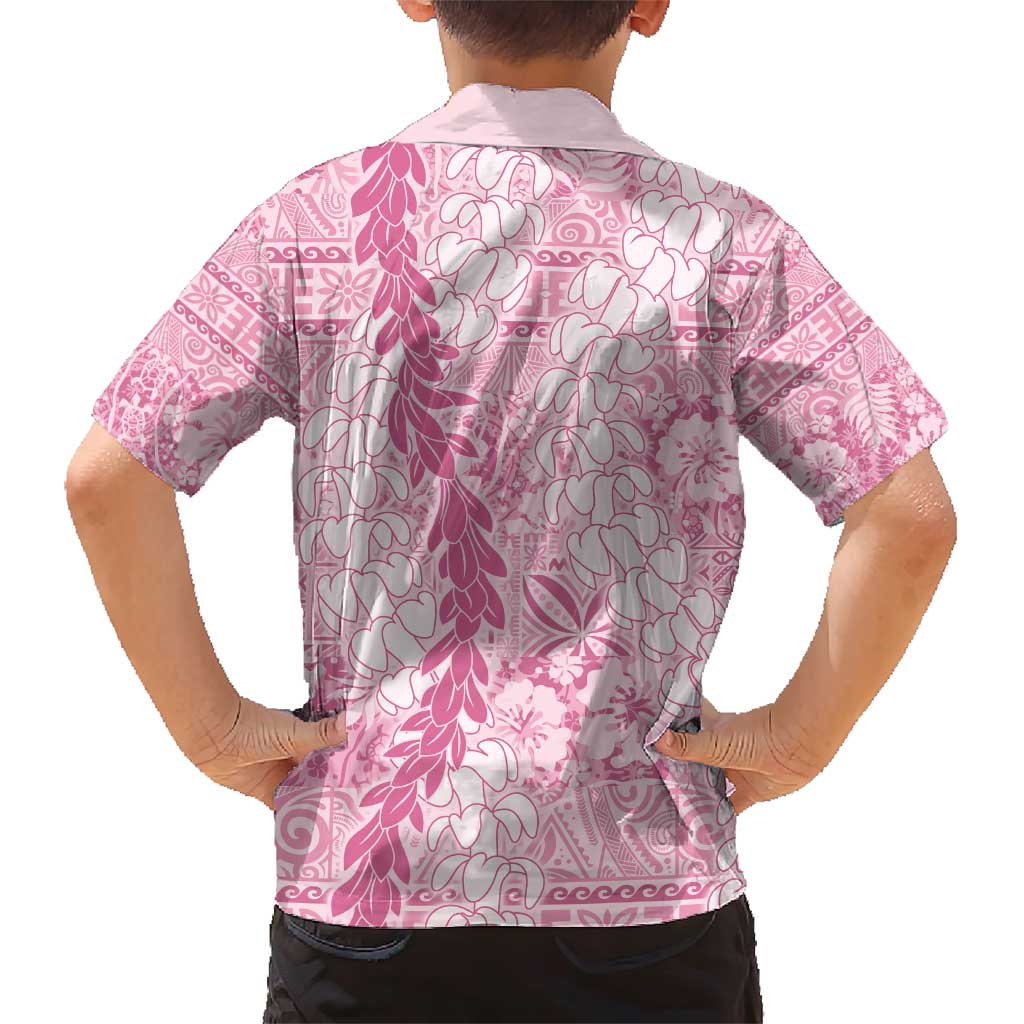 Pink Puakenikeni and Maile Lei Family Matching Short Sleeve Bodycon Dress and Hawaiian Shirt Hawaiian Style Tribal Tapa Double Strand Lei LT9 - Polynesian Pride