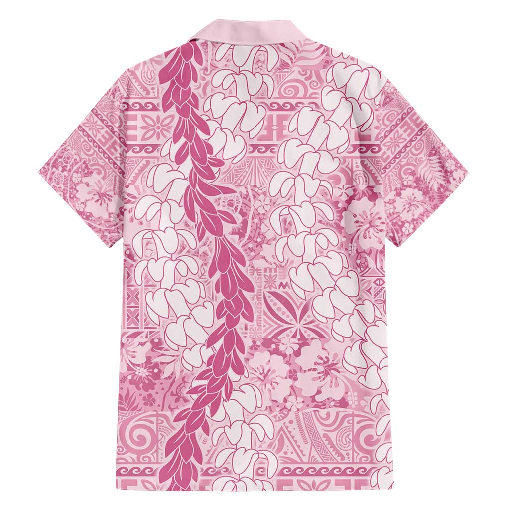 Pink Puakenikeni and Maile Lei Family Matching Short Sleeve Bodycon Dress and Hawaiian Shirt Hawaiian Style Tribal Tapa Double Strand Lei LT9 - Polynesian Pride