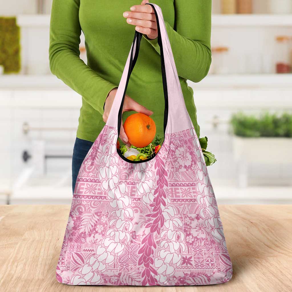 Pink Puakenikeni and Maile Lei Grocery Bag Hawaiian Style Tribal Tapa Double Strand Lei