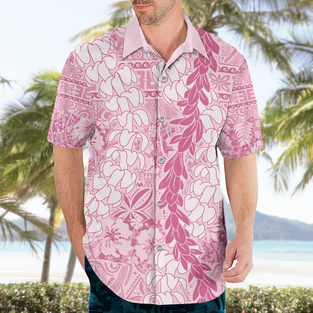 Pink Puakenikeni and Maile Lei Hawaiian Shirt Hawaiian Style Tribal Tapa Double Strand Lei