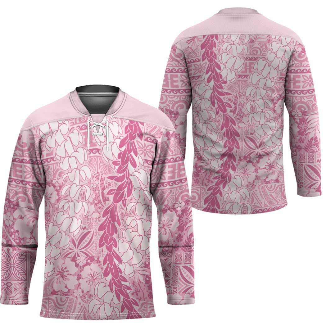 Pink Puakenikeni and Maile Lei Hockey Jersey Hawaiian Style Tribal Tapa Double Strand Lei - Polynesian Pride