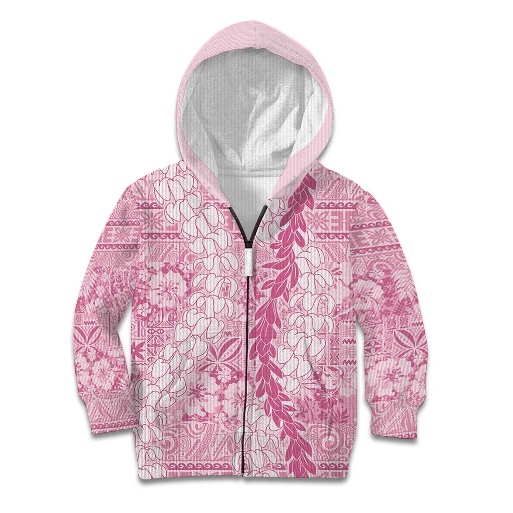 Pink Puakenikeni and Maile Lei Kid Hoodie Hawaiian Style Tribal Tapa Double Strand Lei