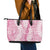 Pink Puakenikeni and Maile Lei Leather Tote Bag Hawaiian Style Tribal Tapa Double Strand Lei