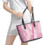 Pink Puakenikeni and Maile Lei Leather Tote Bag Hawaiian Style Tribal Tapa Double Strand Lei
