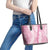 Pink Puakenikeni and Maile Lei Leather Tote Bag Hawaiian Style Tribal Tapa Double Strand Lei