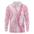 Pink Puakenikeni and Maile Lei Long Sleeve Polo Shirt Hawaiian Style Tribal Tapa Double Strand Lei