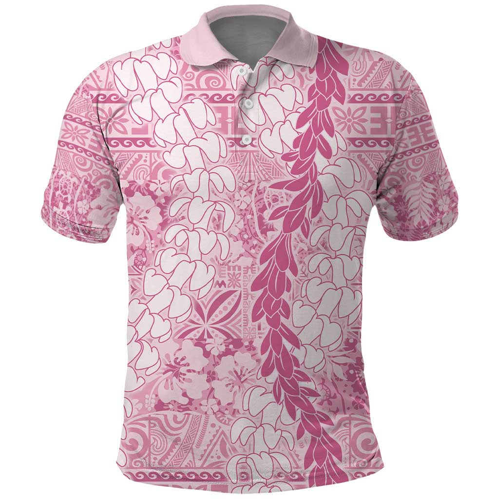 Pink Puakenikeni and Maile Lei Polo Shirt Hawaiian Style Tribal Tapa Double Strand Lei