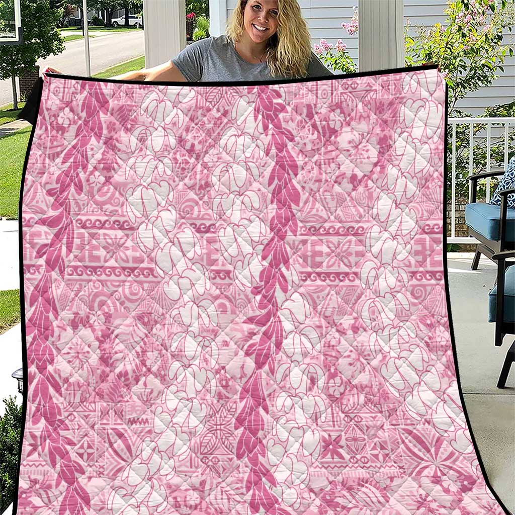 Pink Puakenikeni and Maile Lei Quilt Hawaiian Style Tribal Tapa Double Strand Lei