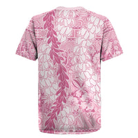 Pink Puakenikeni and Maile Lei Rugby Jersey Hawaiian Style Tribal Tapa Double Strand Lei