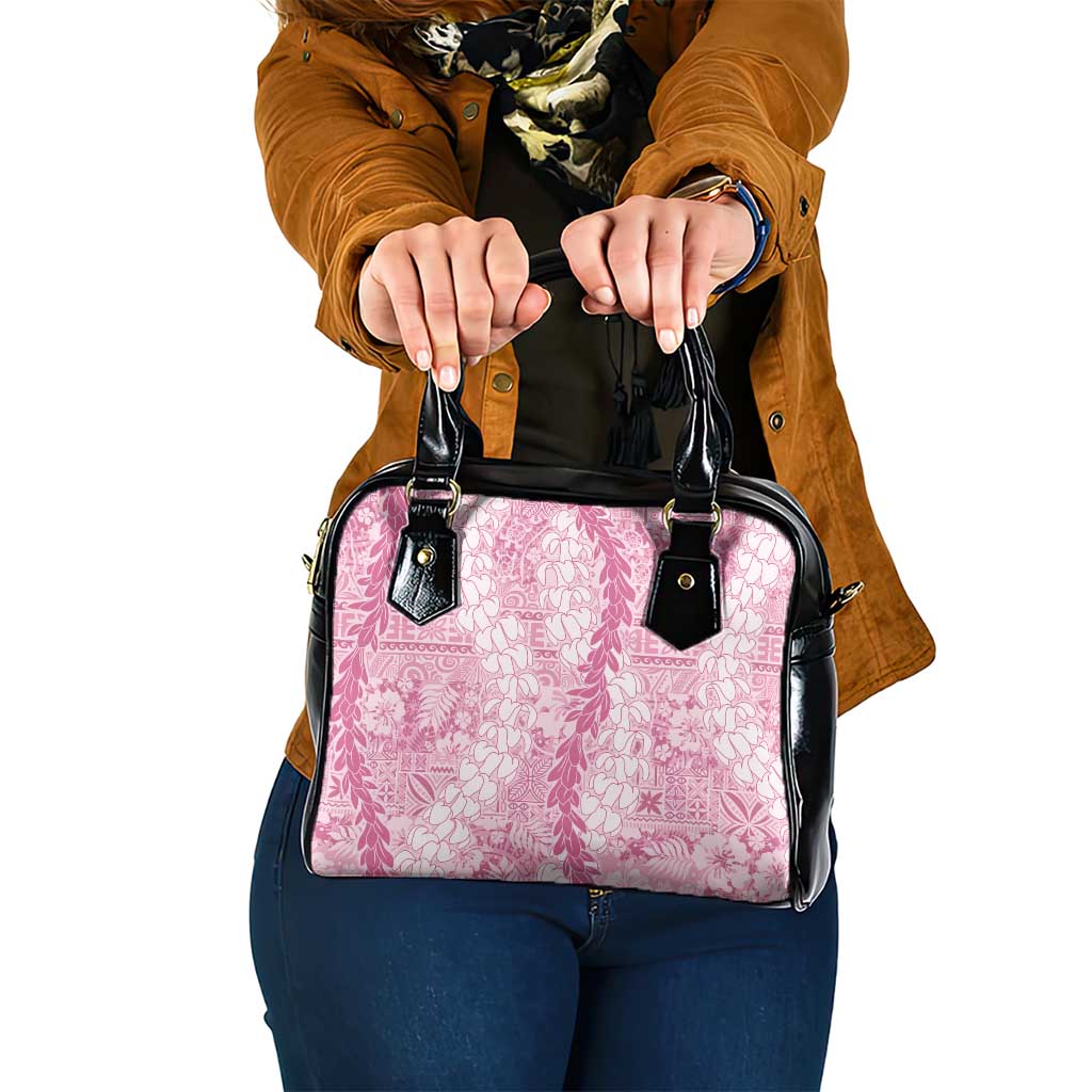 Pink Puakenikeni and Maile Lei Shoulder Handbag Hawaiian Style Tribal Tapa Double Strand Lei