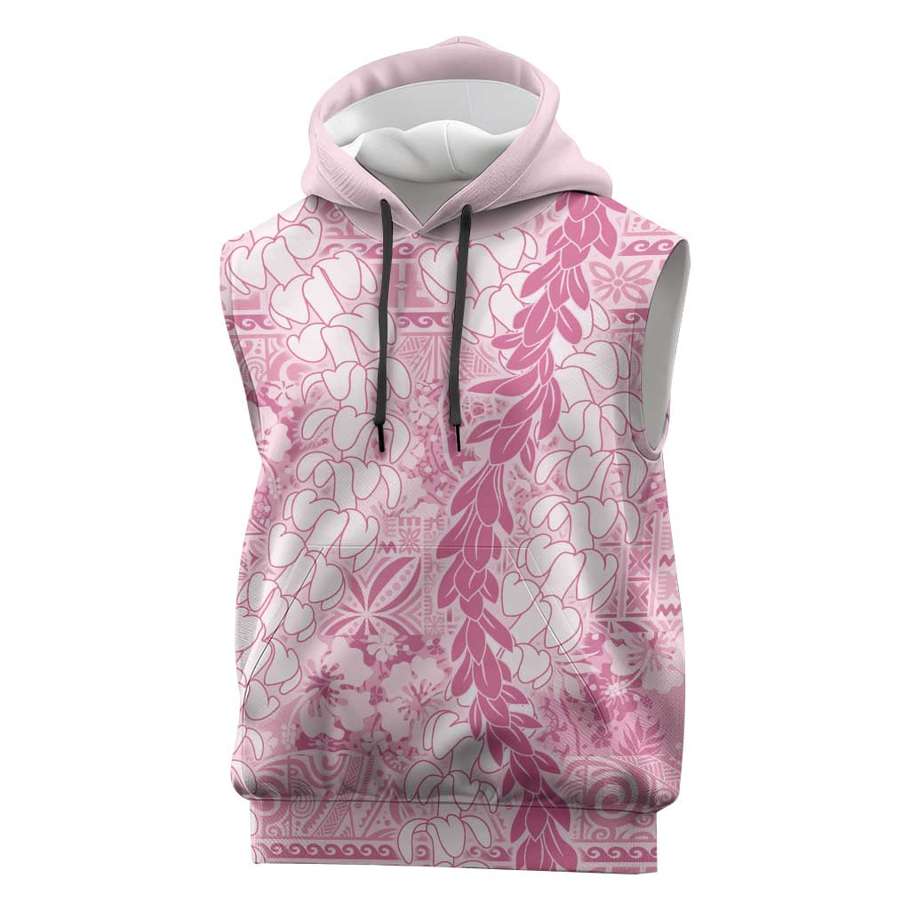 Pink Puakenikeni and Maile Lei Sleeveless Hoodie Hawaiian Style Tribal Tapa Double Strand Lei - Polynesian Pride