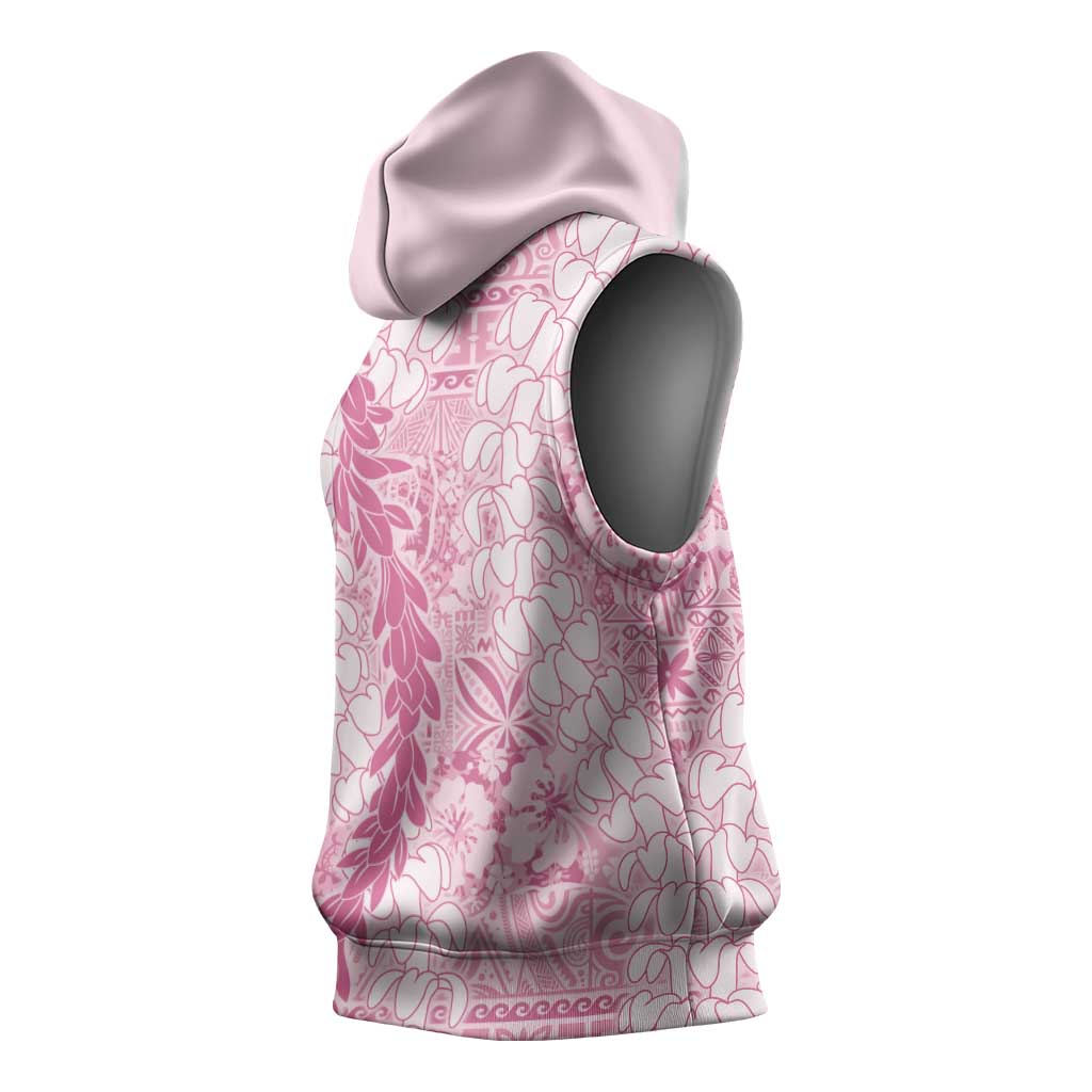 Pink Puakenikeni and Maile Lei Sleeveless Hoodie Hawaiian Style Tribal Tapa Double Strand Lei - Polynesian Pride
