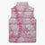 Pink Puakenikeni and Maile Lei Sleeveless Puffer Jacket Hawaiian Style Tribal Tapa Double Strand Lei - Polynesian Pride