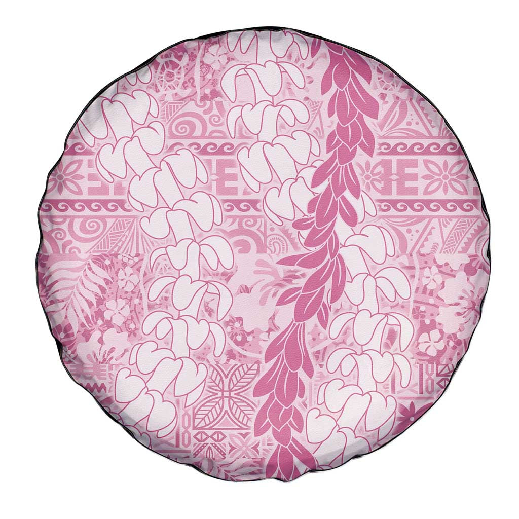 Pink Puakenikeni and Maile Lei Spare Tire Cover Hawaiian Style Tribal Tapa Double Strand Lei