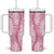 Pink Puakenikeni and Maile Lei Tumbler With Handle Hawaiian Style Tribal Tapa Double Strand Lei