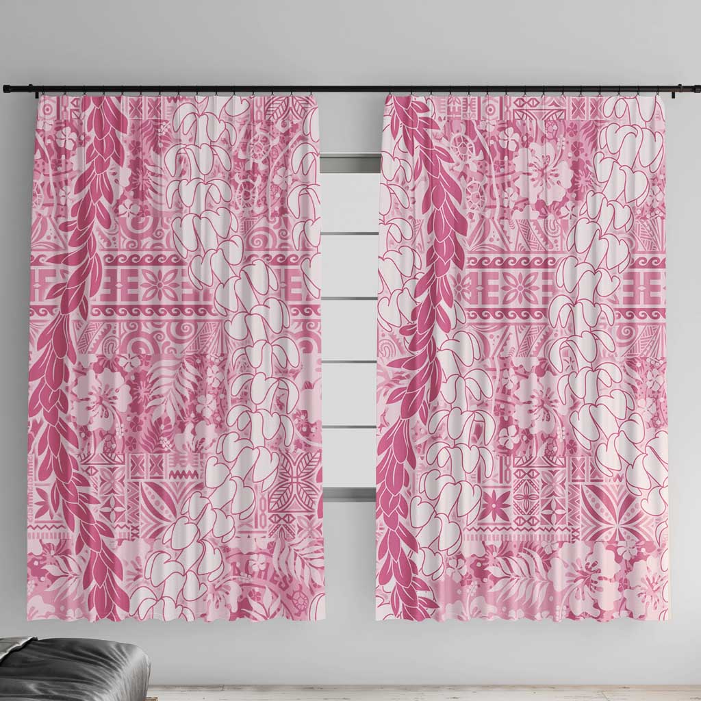 Pink Puakenikeni and Maile Lei Window Curtain Hawaiian Style Tribal Tapa Double Strand Lei